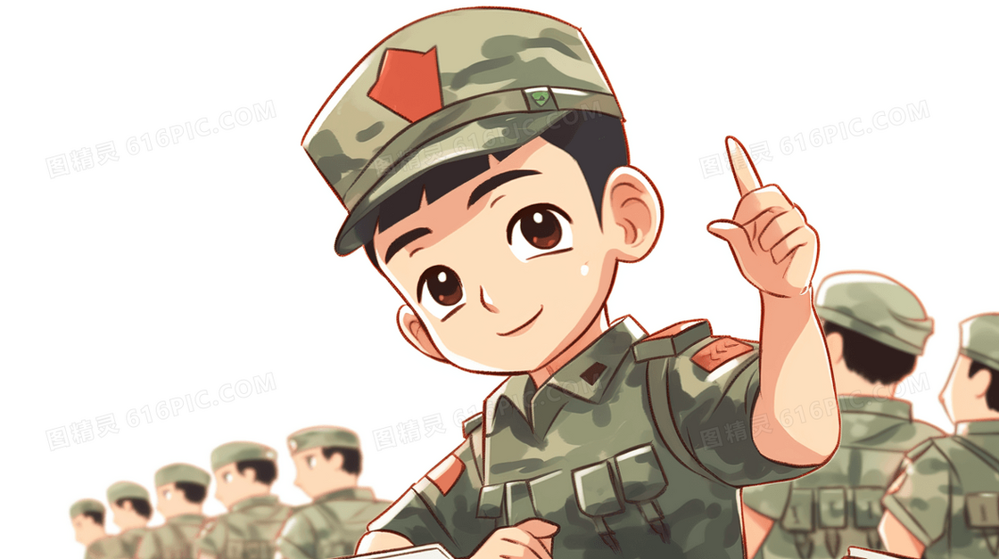 军事化训练的中国学生插画