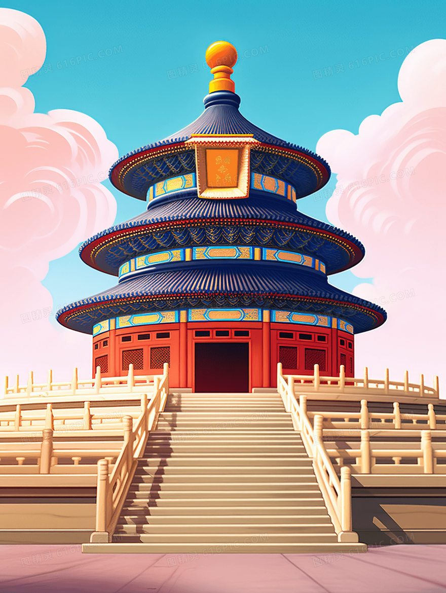 北京天坛中国古典建筑插画