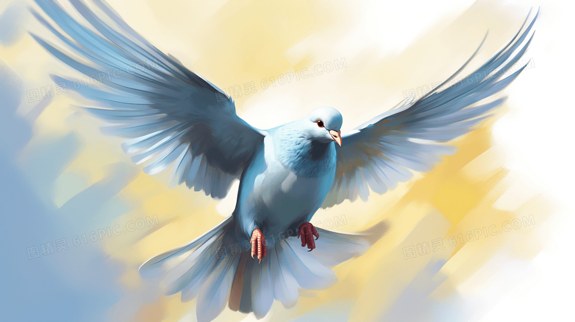 天空中自由飞翔的和平白鸽动物写实插画