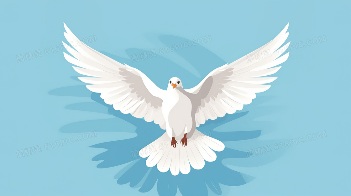 蓝天中展翅飞翔的和平白鸽可爱动物卡通