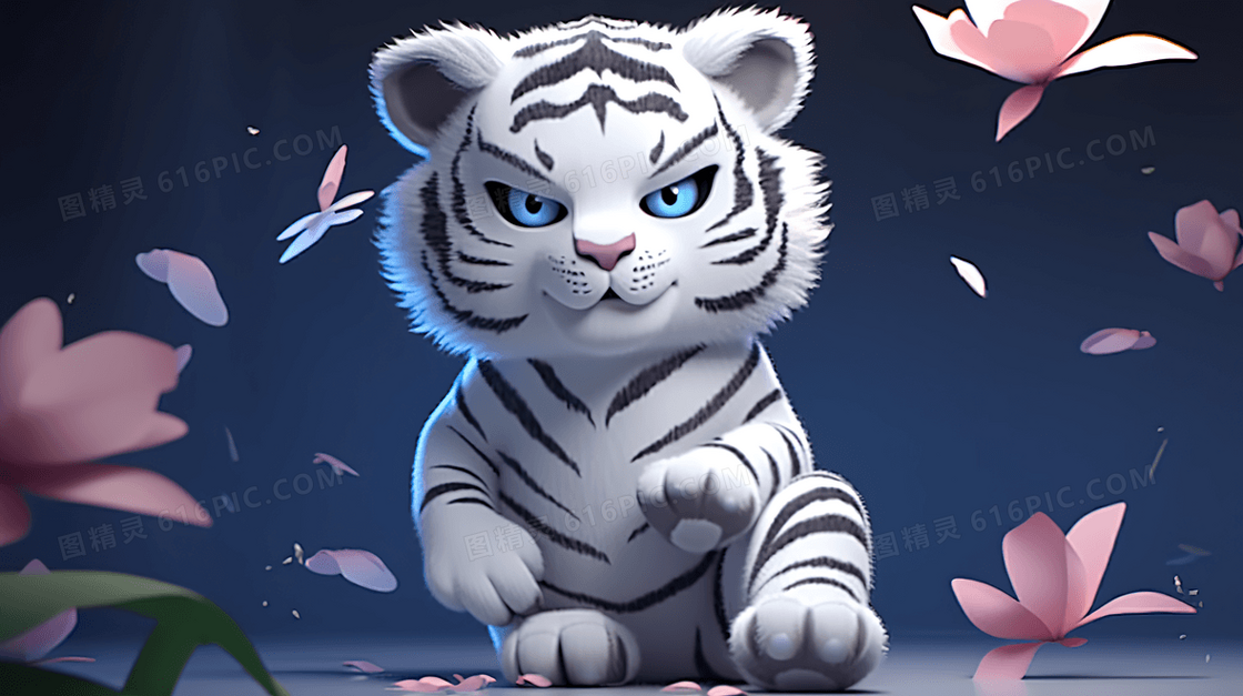 白色小老虎宝宝可爱动物卡通插画