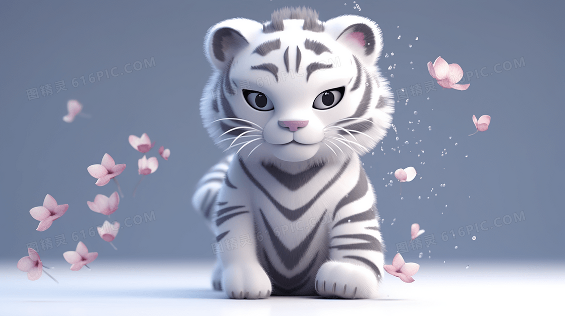 白色小老虎宝宝可爱动物卡通插画