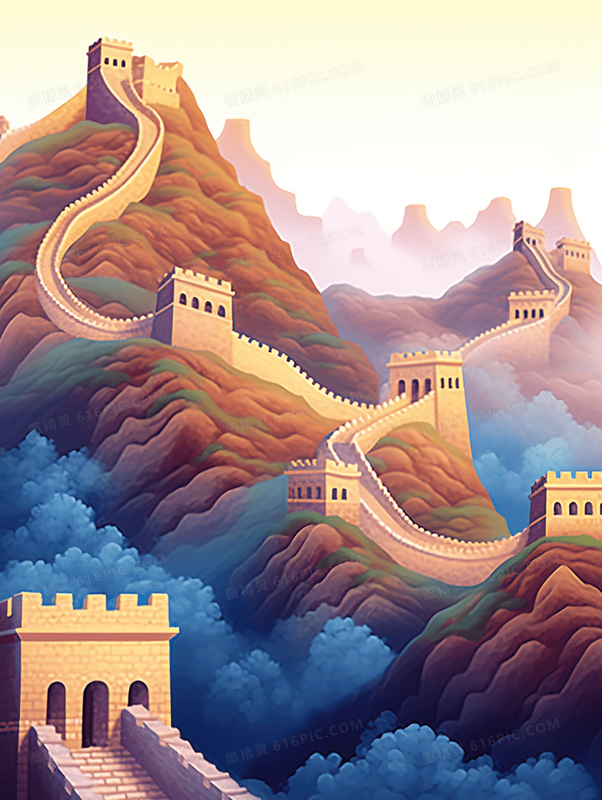 中国风万里长城风景插画