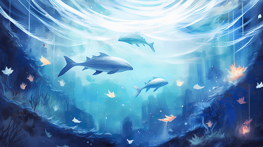 保护大海海洋生物环保插画