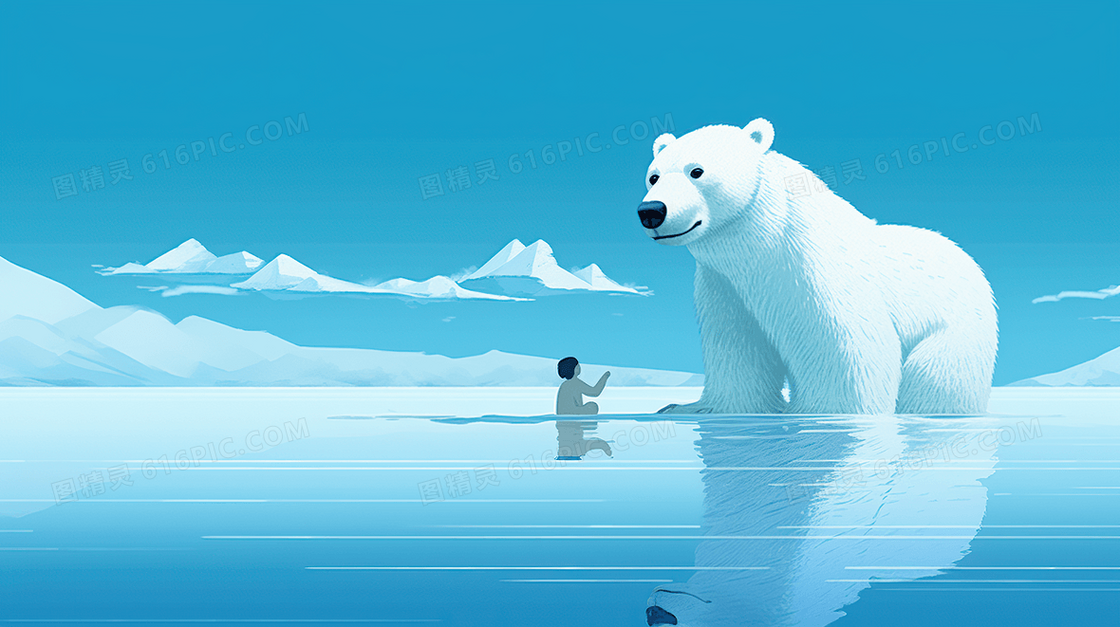 保护海洋保护动物北极熊插画