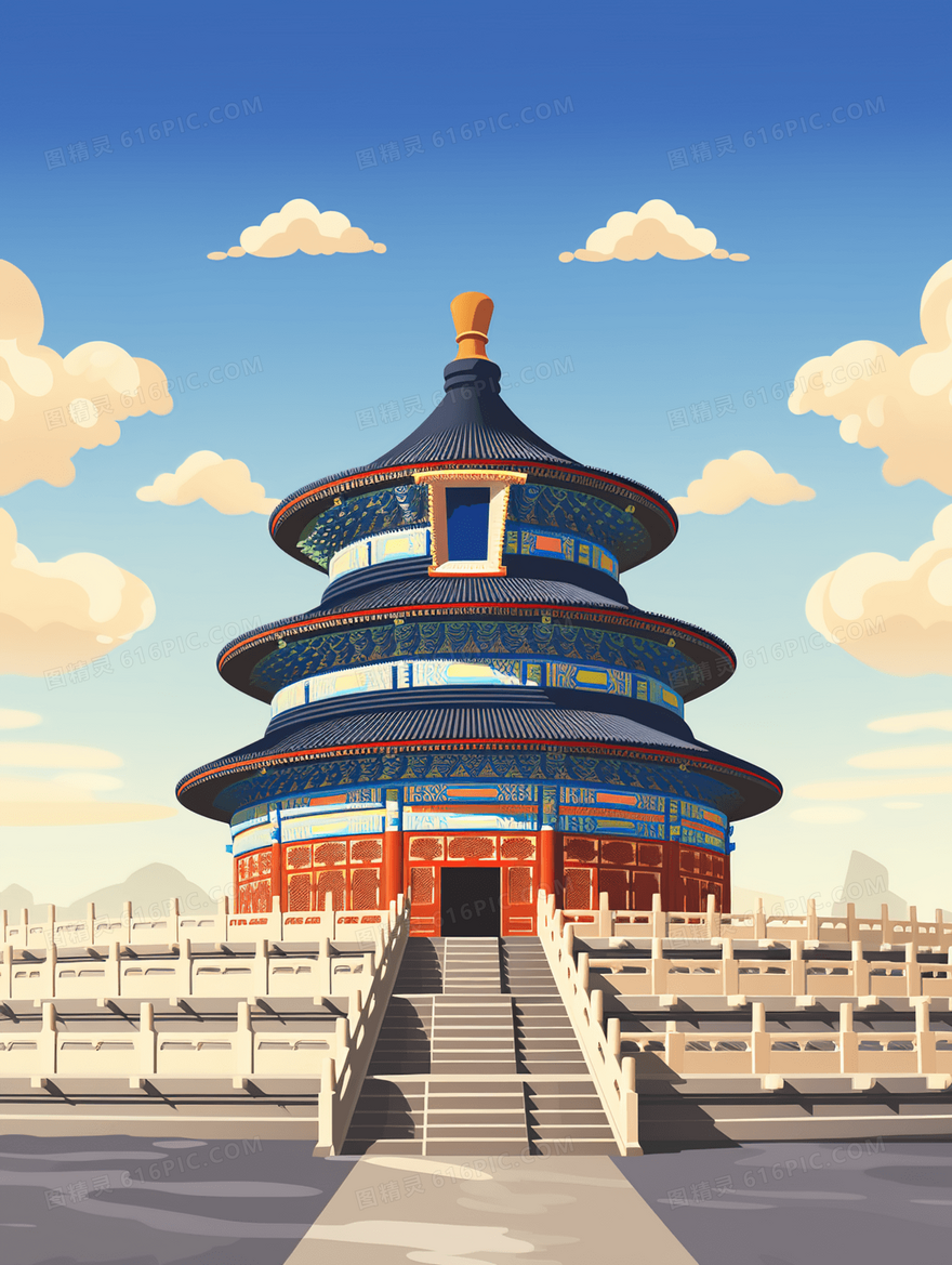 中国古典建筑天坛插画