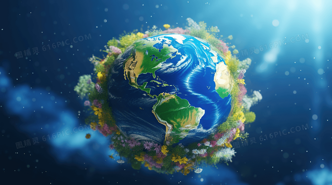 蓝色立体生动地球写实保护环境插画