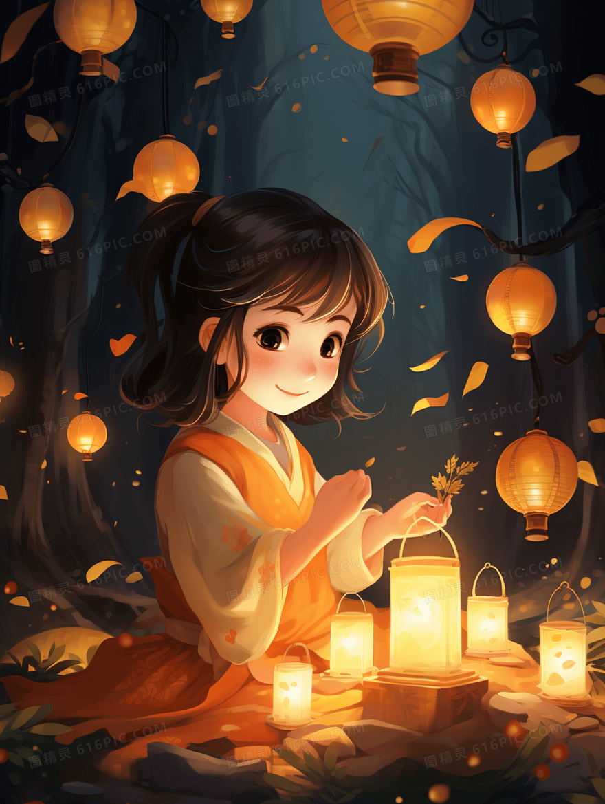中秋节中国风花灯古典插画