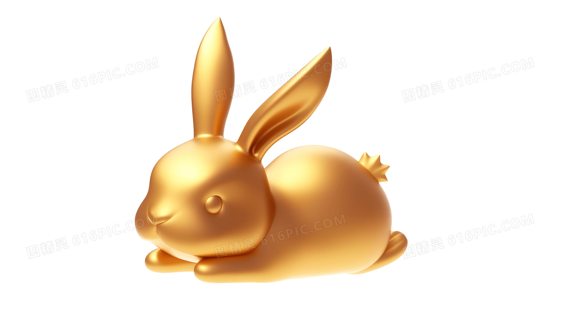 可爱Q版金色兔子3D效果创意插画