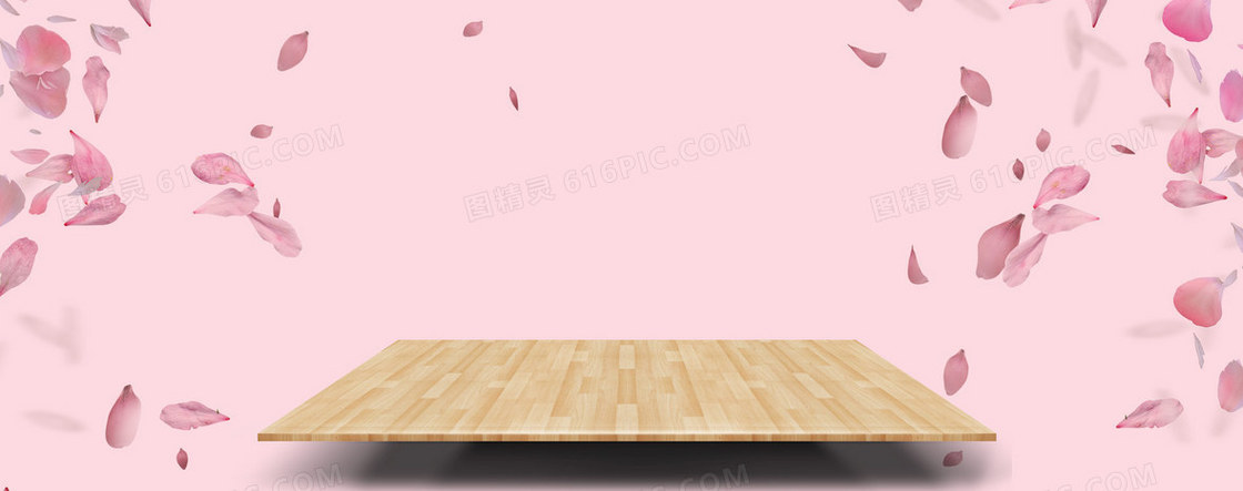 日系樱花粉色木板展台背景