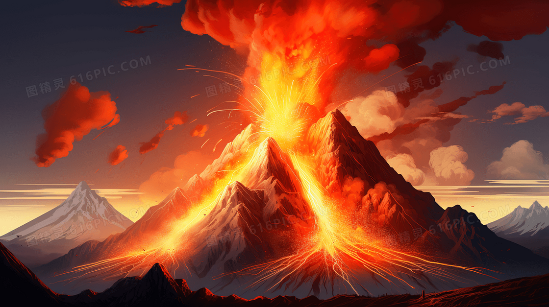 彩色火山爆发插画