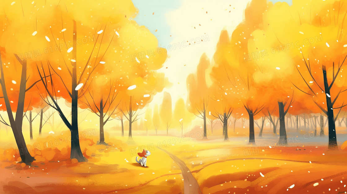 秋天的黄金色森林插图