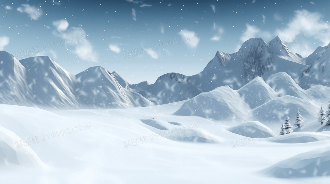 冬季雪山暴雪插画