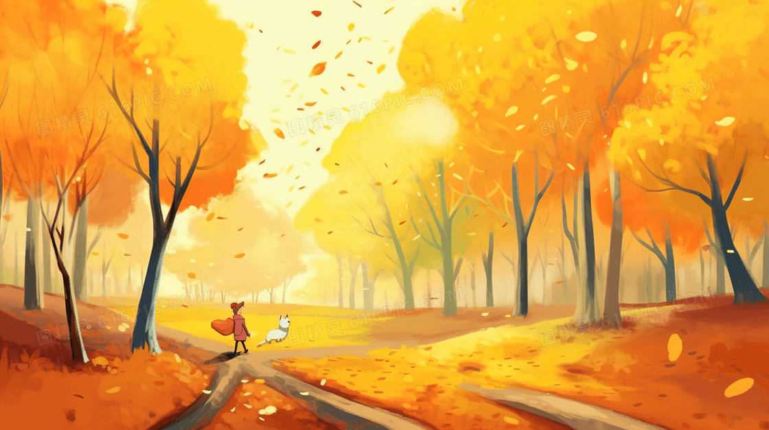 秋天的黄金色森林插图