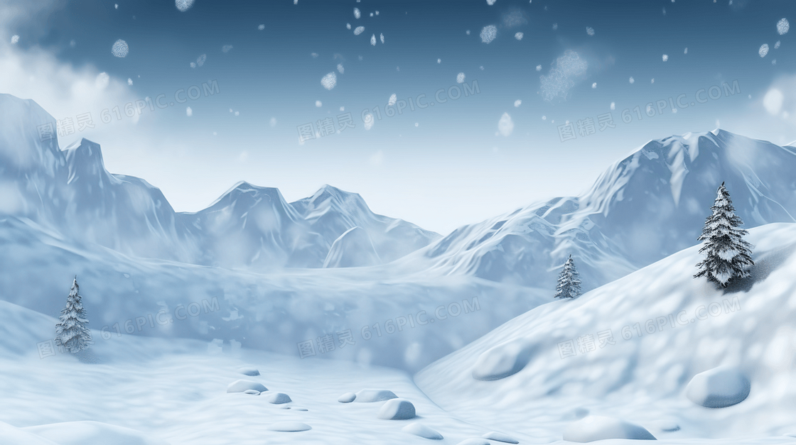 冬季雪山暴雪插画