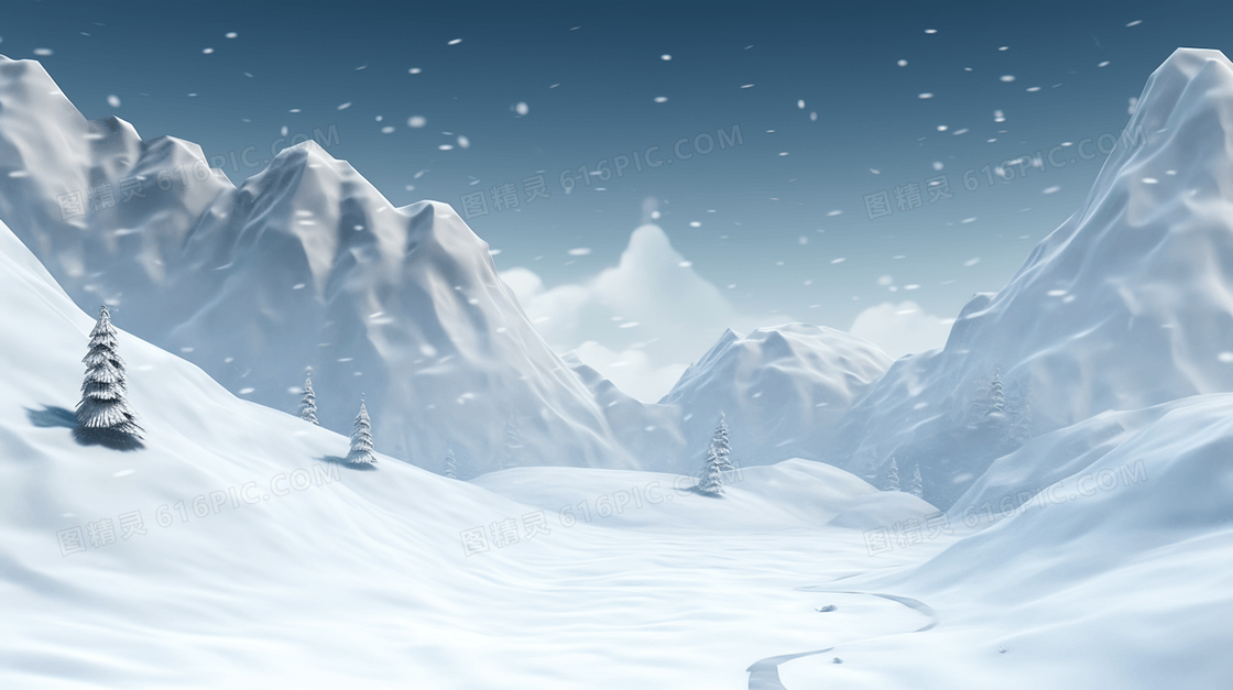 冬季雪山暴雪插画