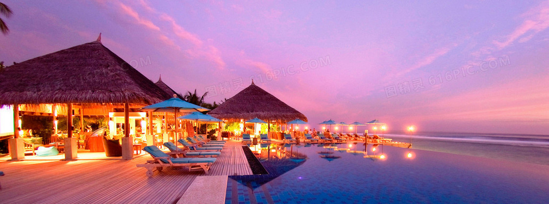 旅游夜晚海景唯美背景banner
