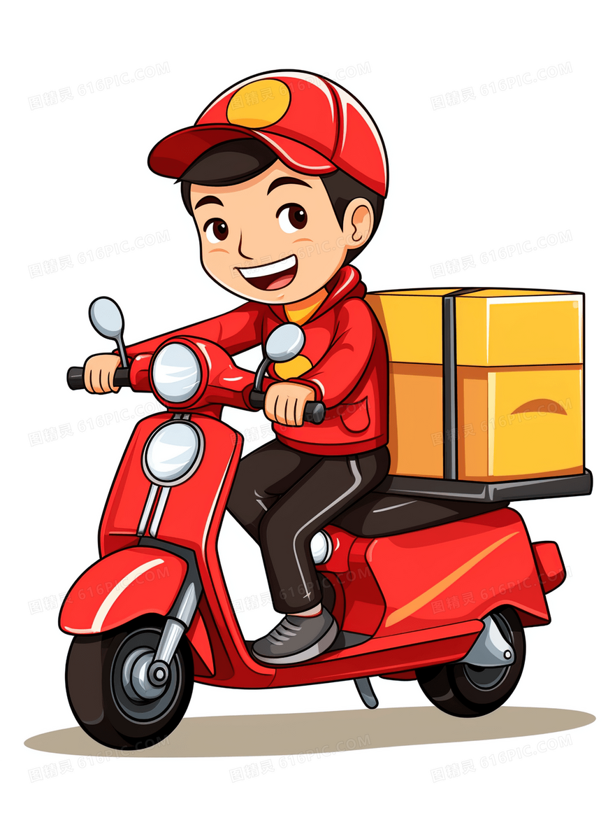 骑着电动车派送订单的外卖员职业插画