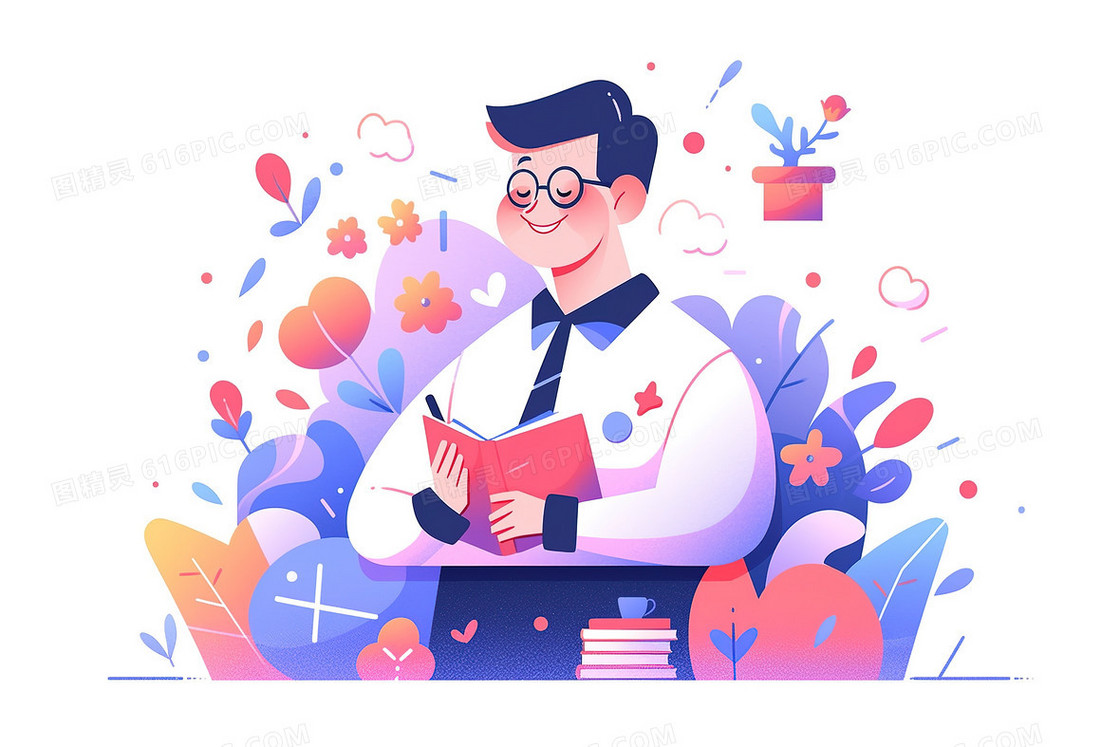 扁平风男老师插画
