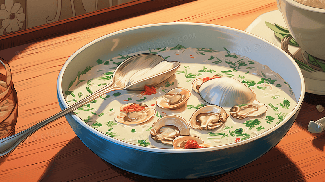 鲜美海鲜汤美味食物插画