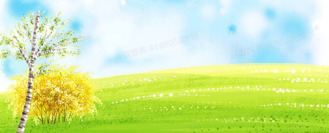 卡通清新手绘草原背景banner