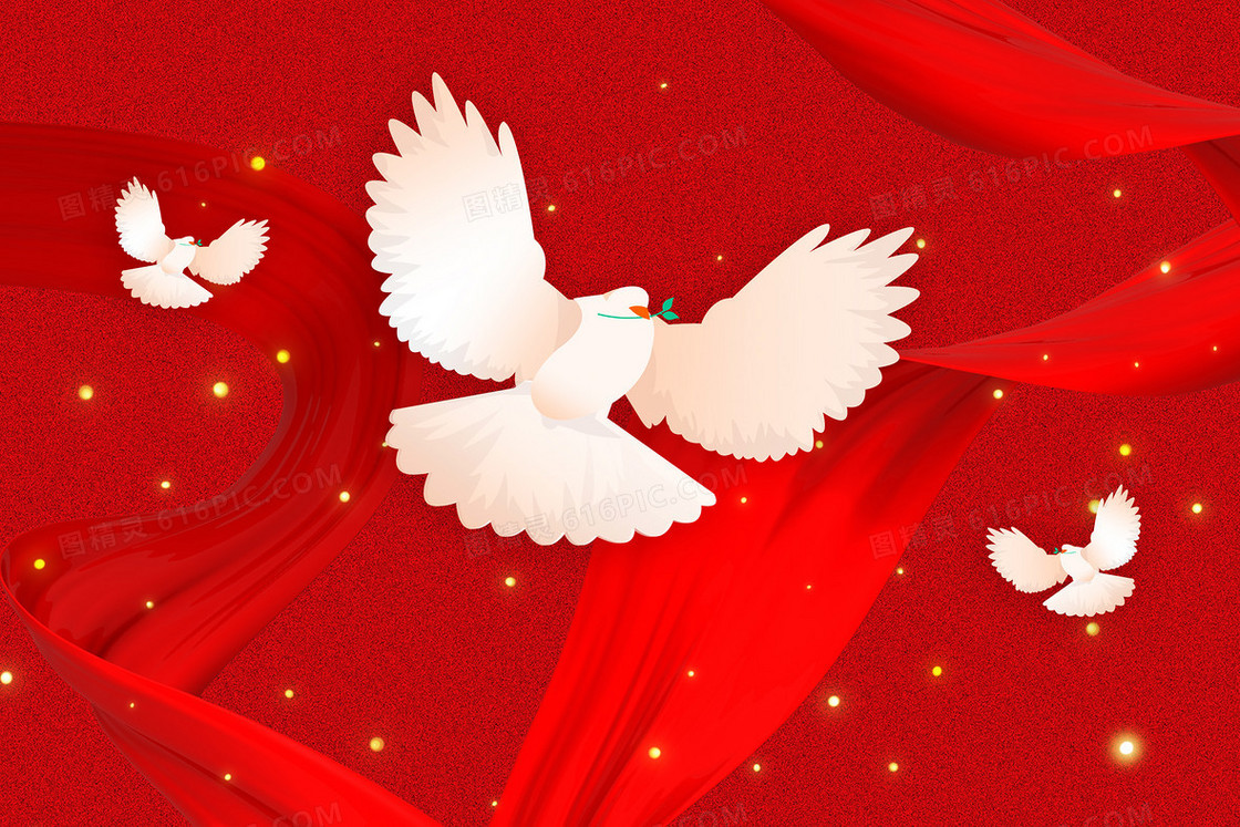 红色和平鸽国庆节节日插画