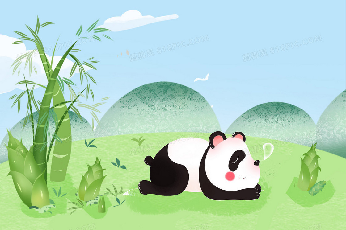 大熊猫趴在地上睡觉插画