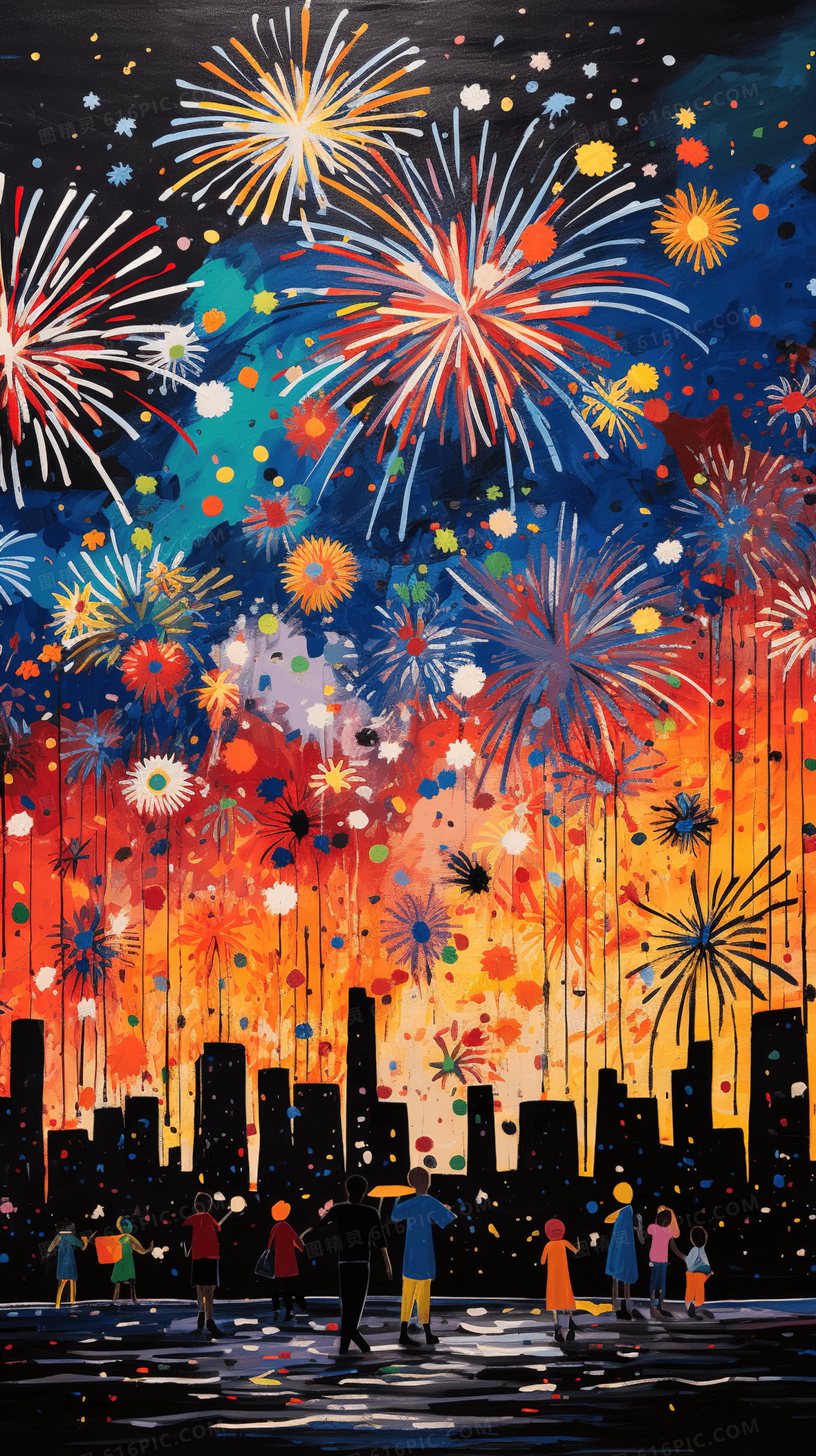 艺术感烟花庆典节日创意插画