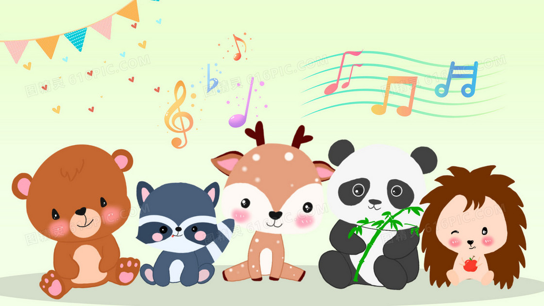 小动物齐聚一堂听音乐创意插画