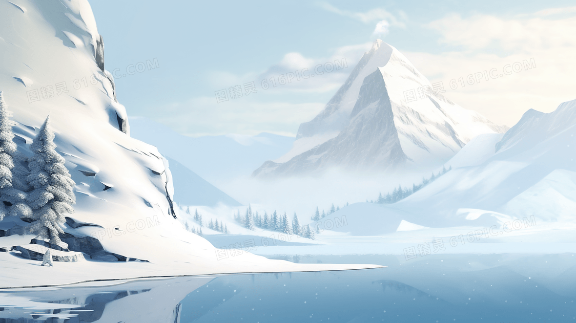 森林雪山油画背景图片下载_1920x900像素JPG格式_编号vrgf3yp61_图精灵
