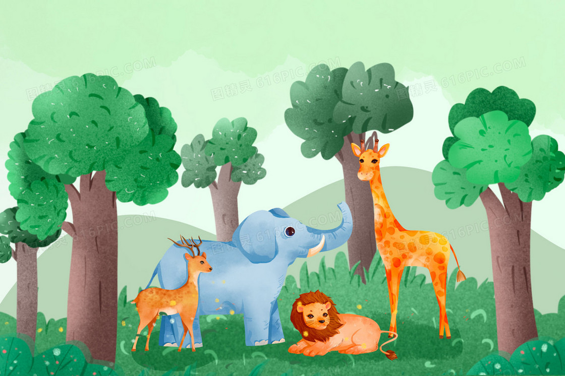 世界动物日动物聚集在森林里插画