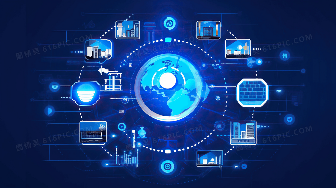 蓝色商务科技风格大数据科幻插画