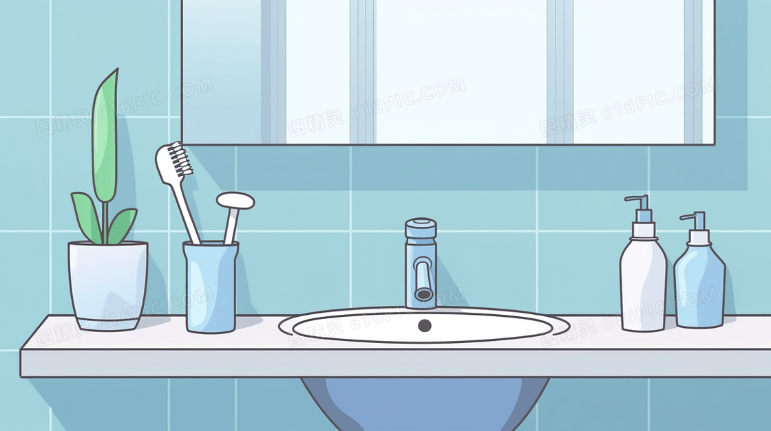 卡通浴室洗漱场景插画
