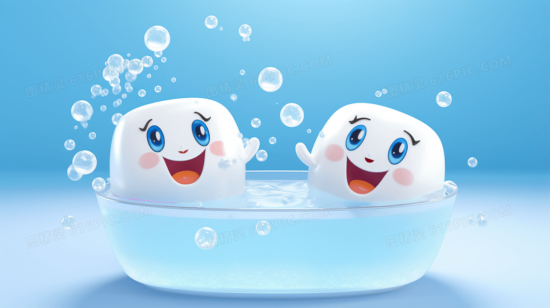 蓝色卡通牙齿玩偶爱牙日医疗插画