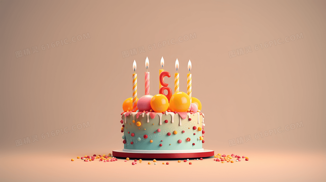 插满蜡烛的生日蛋糕插画
