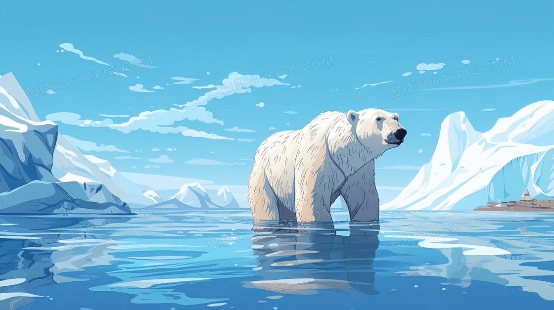 冰天雪地里的北极熊插画