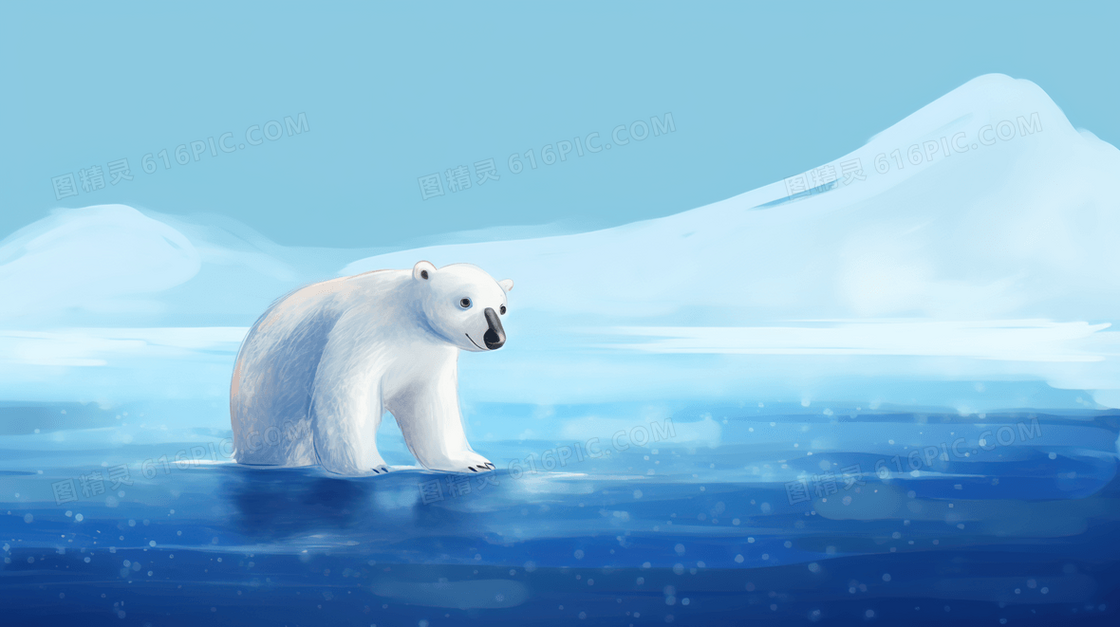 冰天雪地里的北极熊插画