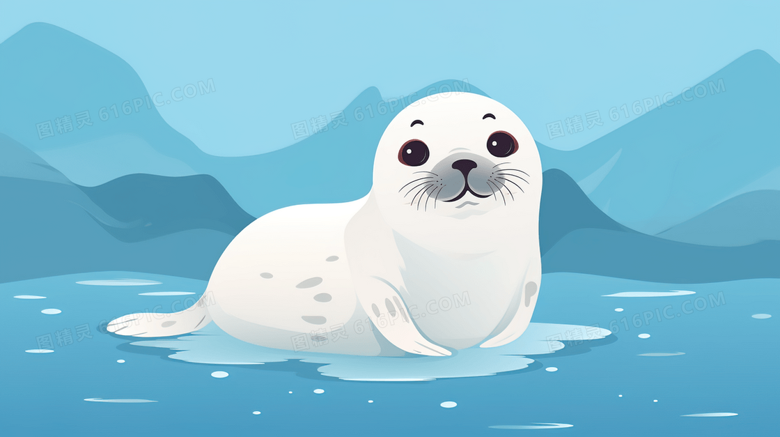 在冰面上可爱的海狮宝宝插画