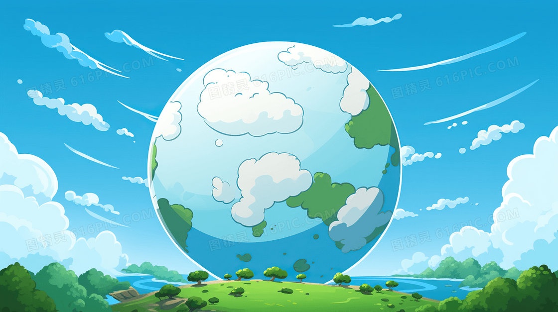世界和平日蓝天白云地球插画