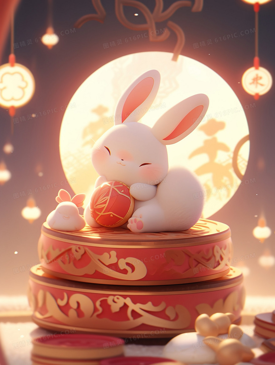中秋节可爱玉兔创意插画