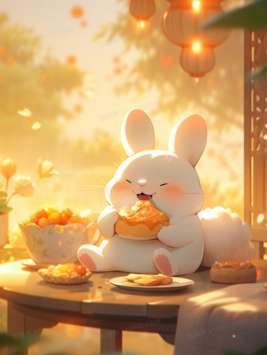中秋节可爱玉兔创意插画
