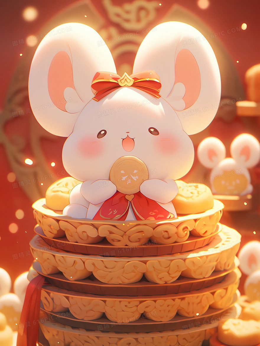 捧着饼干的可爱小动物创意插画