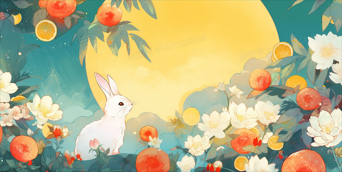 中秋节月亮和兔子创意插画