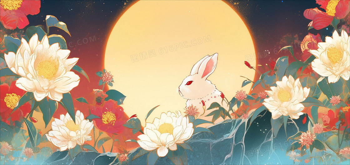 中秋节月亮和兔子创意插画