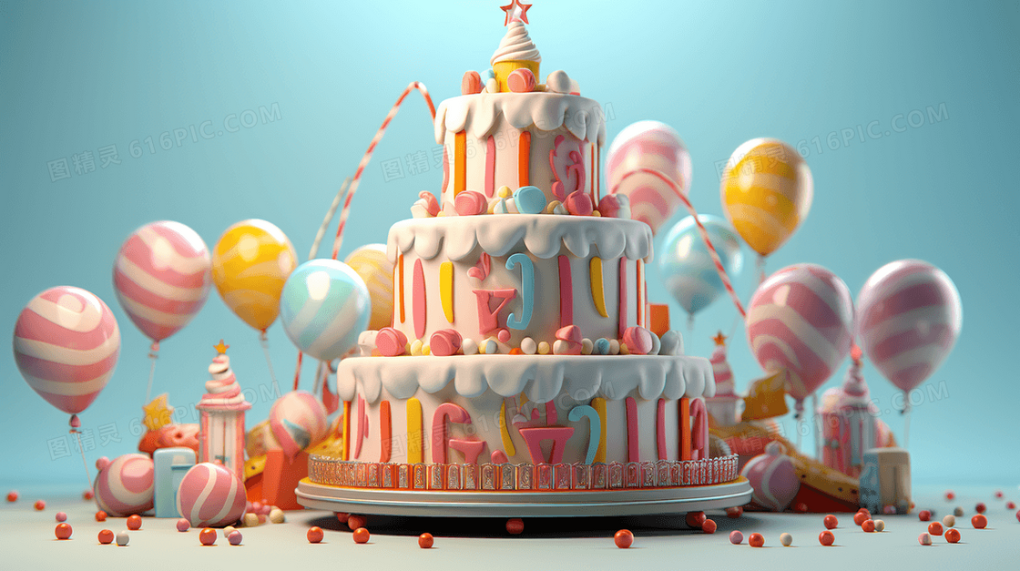 蛋糕座上的多层生日蛋糕插画