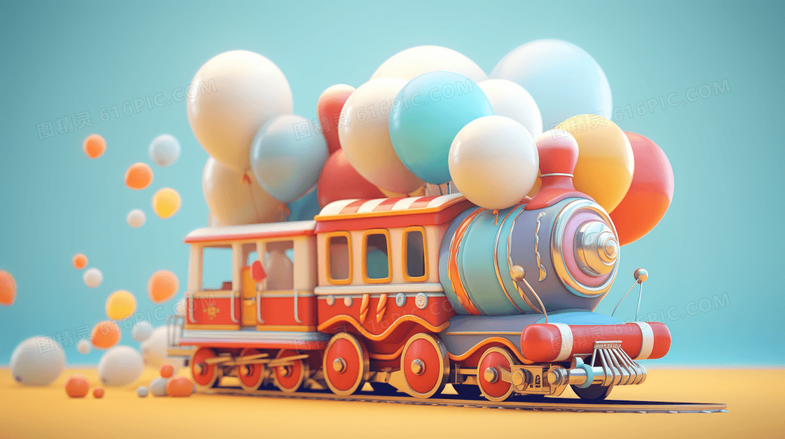 C4D糖果色玩具小火车插画