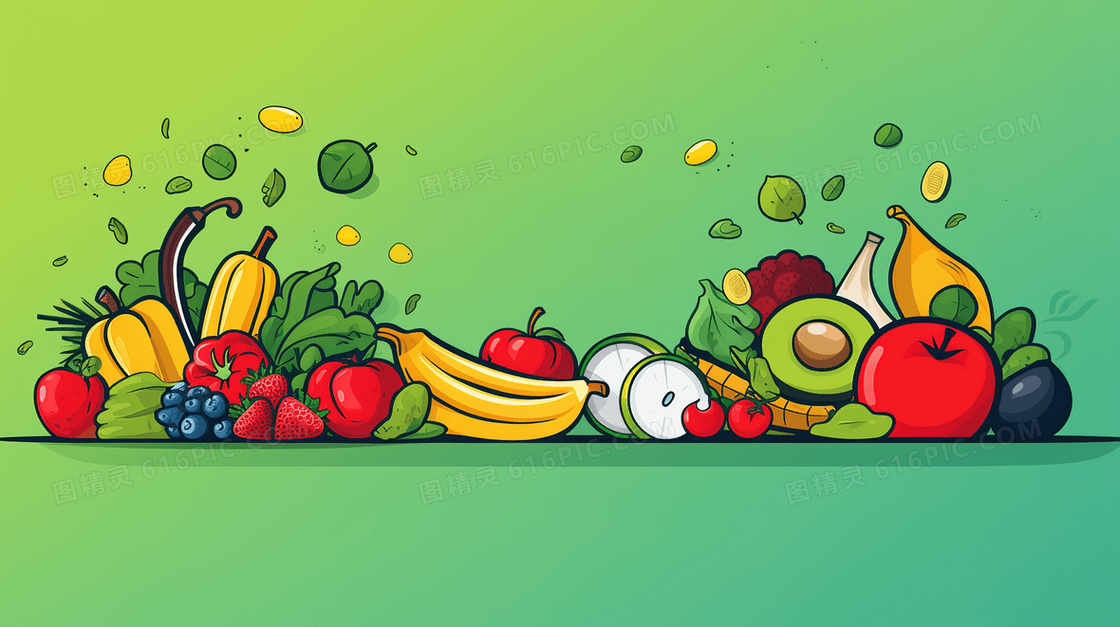 绿色蔬菜水果美食插画