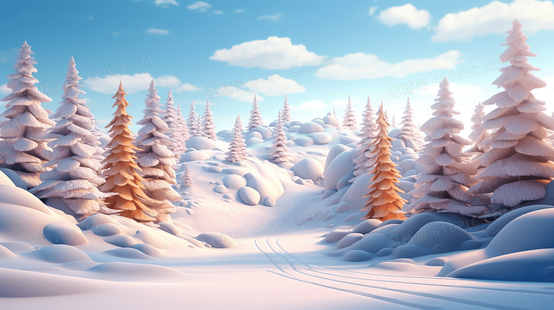 冬季夕阳下的山谷雪景插画