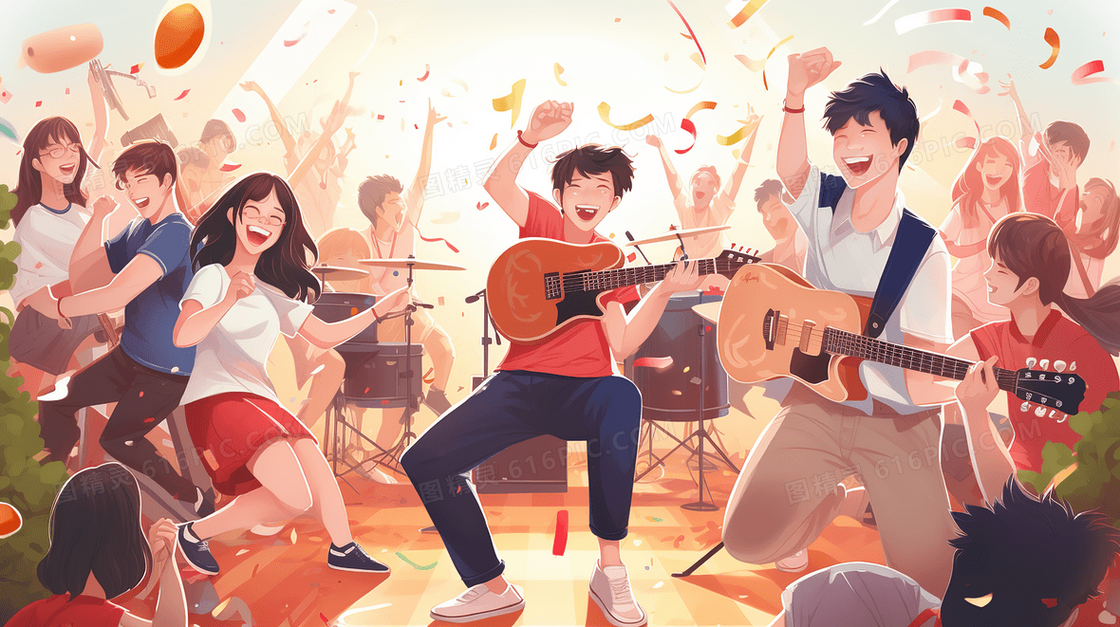 中国大学生音乐节聚会插画