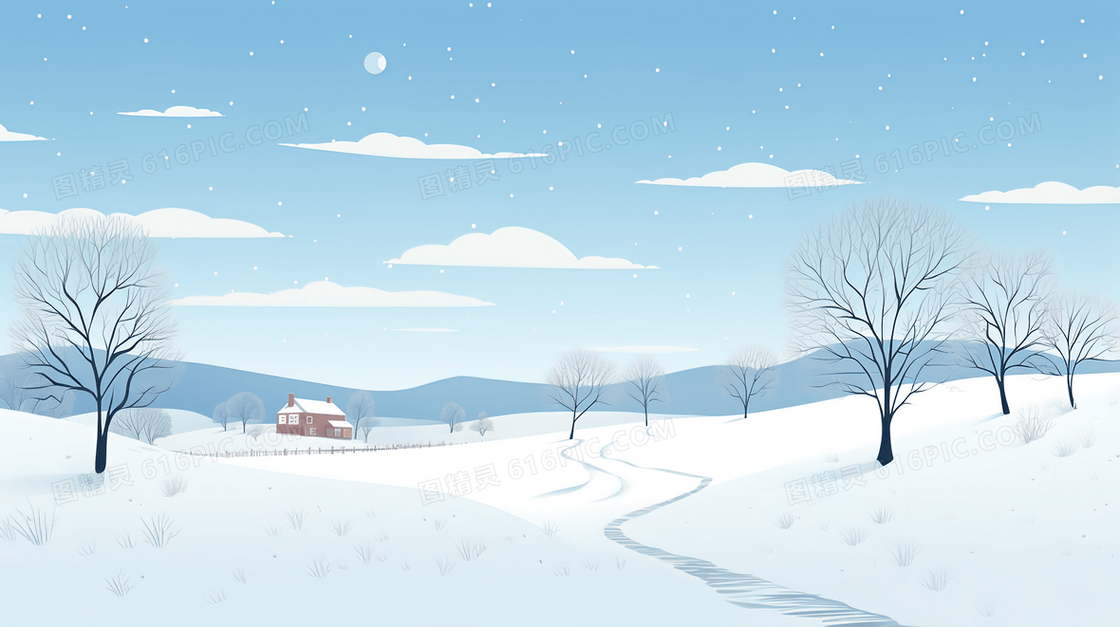 简约冬日大山雪地立冬插画
